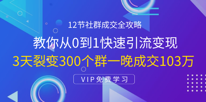 （1433期）12节社群成交全攻略：从0到1快速引流变现，3天裂变300个群一晚成交103万-副业心选