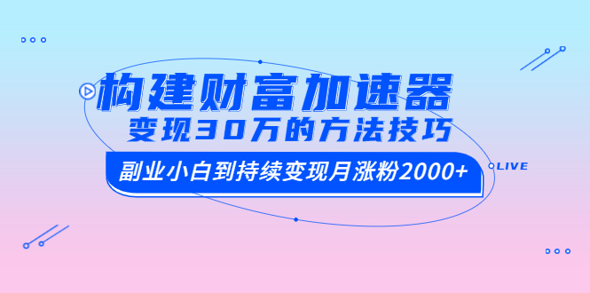 （1461期）构建财富加速器，副业小白到持续变现月涨粉2000+，变现30万的方法技巧-副业心选