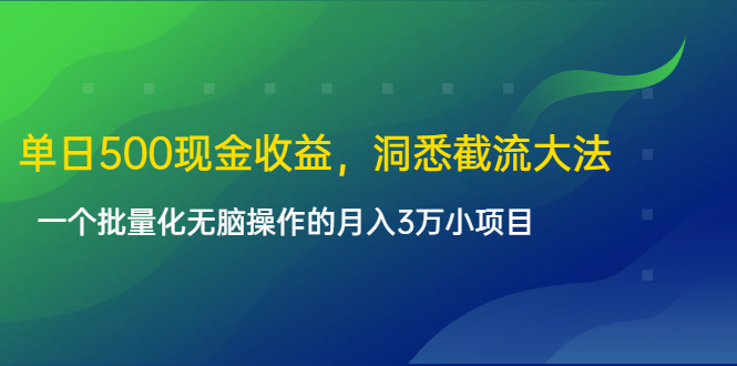 （1614期）单日500现金收益，洞悉截流大法，一个批量化无脑操作的月入3万小项目 - 副业心选-副业心选