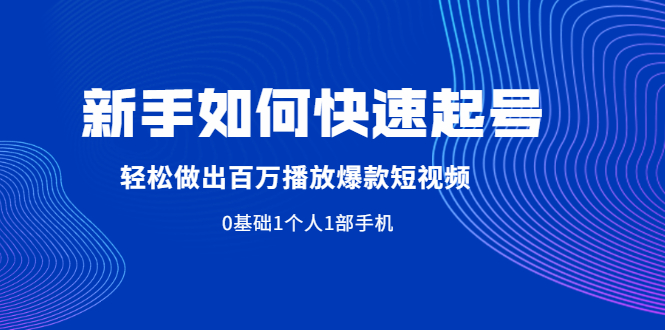 （1998期）新手如何快速起号,轻松做出百万播放爆款短视频，0基础1个人1部手机-副业心选