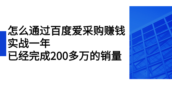 （2256期）怎么通过百度爱采购赚钱：实战一年，已经完成200多万的销量-副业心选