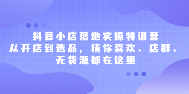 （2175期）抖音小店落地实操特训营，从开店到选品，猜你喜欢、店群、无货源都在这里 - 副业心选-副业心选