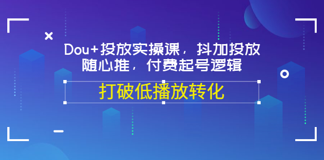 （3179期）Dou+投放实操课，抖加投放，随心推，付费起号逻辑，打破低播放转化-副业心选