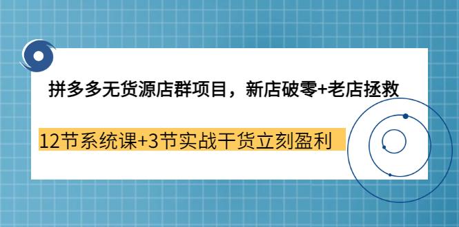 （3163期）拼多多无货源店群项目，新店破零+老店拯救 12节系统课+3节实战干货立刻盈利 - 副业心选-副业心选