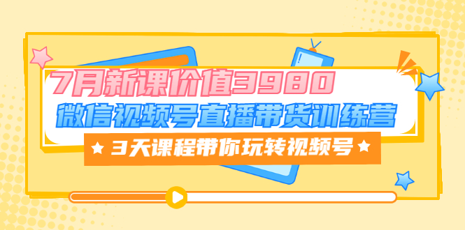 （3214期）微信视频号直播带货训练营，3天课程带你玩转视频号：7月新课-副业心选