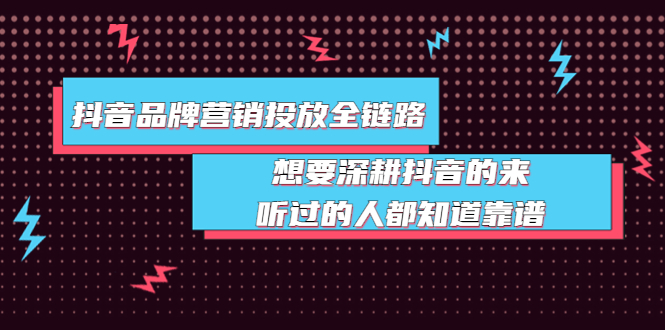 （3650期）抖音品牌营销投放全链路：想要深耕抖音的来，听过的人都知道靠谱 - 副业心选-副业心选