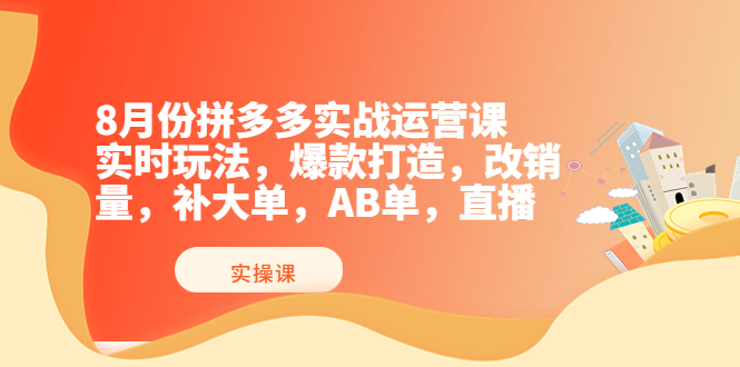 （3688期）8月份拼多多实战运营课，实时玩法，爆款打造，改销量，补大单，AB单，直播-副业心选
