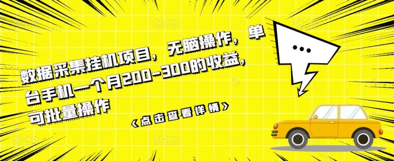 （3101期）数据采集挂机项目，无脑操作，单台手机一个月200-300的收益，可批量操作-副业心选