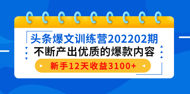 （4167期）头条爆文训练营202202期，不断产出优质的爆款内容，新手12天收益3100+ - 副业心选-副业心选