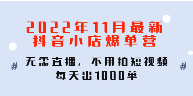 （4356期）2022年11月最新抖音小店爆单训练营：无需直播，不用拍短视频，每天出1000单 - 副业心选-副业心选