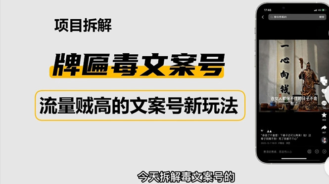 （4676期）2023抖音快手毒文案新玩法，牌匾文案号，起号快易变现-副业心选