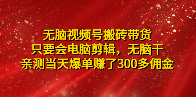 （4862期）无脑视频号搬砖带货，只要会电脑剪辑，无脑干，亲测当天爆单赚了300多佣金 - 副业心选-副业心选