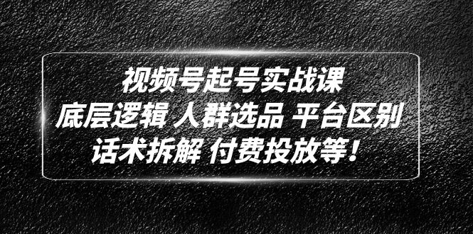 （4927期）视频号起号实战课：底层逻辑 人群选品 平台区别 话术拆解 付费投放等！-副业心选