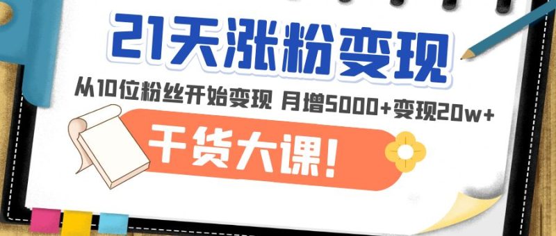 （4986期）21天精准涨粉变现干货大课：从10位粉丝开始变现 月增5000+变现20w+-副业心选