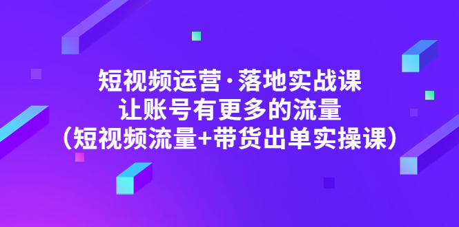 （4961期）短视频运营·落地实战课 让账号有更多的流量（短视频流量+带货出单实操）-副业心选