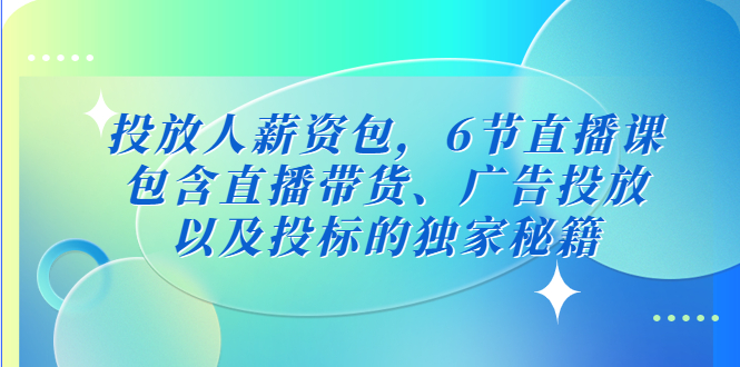 （5025期）投放人薪资包，6节直播课，包含直播带货、广告投放、以及投标的独家秘籍 - 副业心选-副业心选
