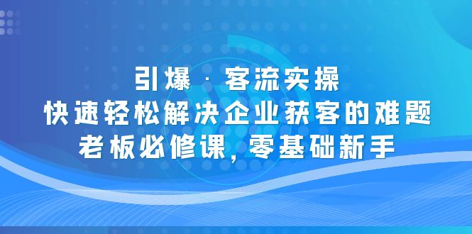 （5205期）引爆·客流实操：快速轻松解决企业获客的难题，老板必修课，零基础新手 - 副业心选-副业心选