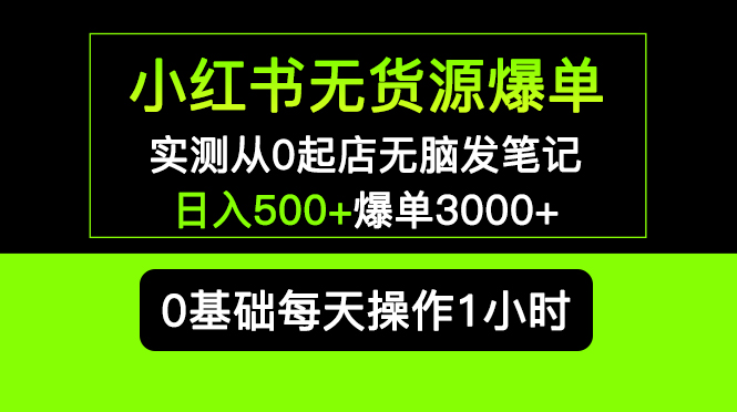 （5494期）小红书无货源爆单 实测从0起店无脑发笔记 日入500+爆单3000+长期项目可多店 - 副业心选-副业心选