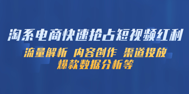 （5538期）淘系电商快速抢占短视频红利：流量解析 内容创作 渠道投放 爆款数据分析等-副业心选