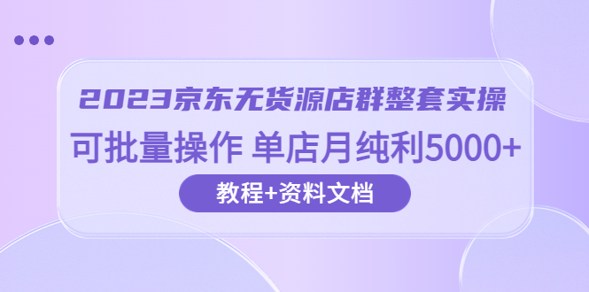 （6223期）2023京东-无货源店群整套实操 可批量操作 单店月纯利5000+63节课+资料文档 - 副业心选-副业心选