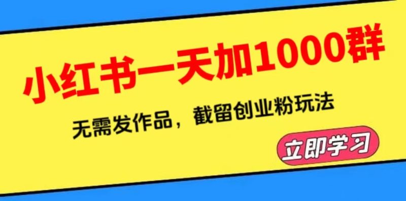 （6306期）小红书一天加1000群，无需发作品，截留创业粉玩法    （附软件）-副业心选