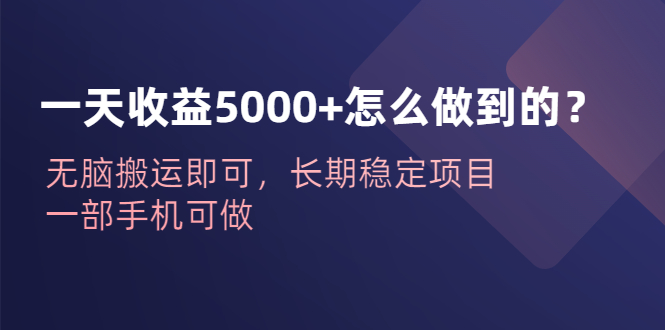 （6435期）一天收益5000+怎么做到的？无脑搬运即可，长期稳定项目，一部手机可做-副业心选
