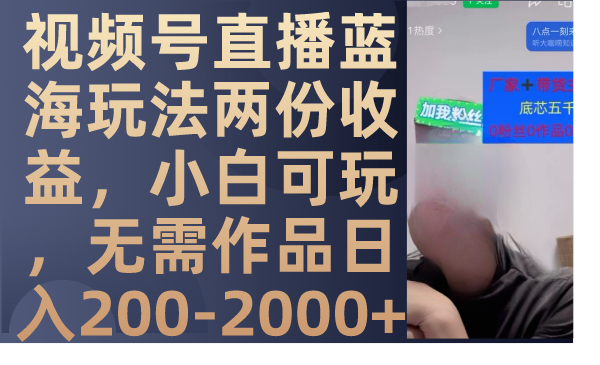 （7635期）视频号直播蓝海玩法两份收益，小白可玩，无需作品日入200-2000+ - 副业心选-副业心选