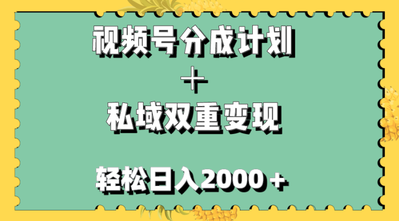 （7842期）视频号分成计划＋私域双重变现，轻松日入1000＋，无任何门槛，小白轻松上手-副业心选
