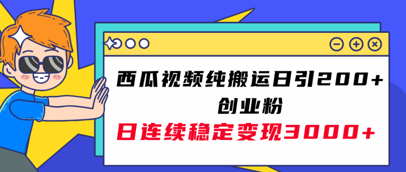 （7872期）西瓜视频纯搬运日引200+创业粉，日连续变现3000+实操教程！-副业心选