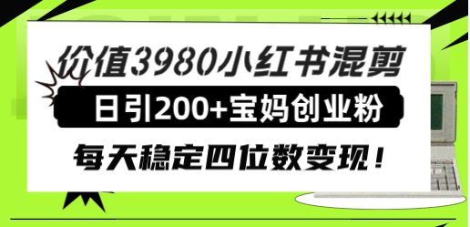 （7893期）价值3980小红书混剪日引200+宝妈创业粉，每天稳定四位数变现！-副业心选