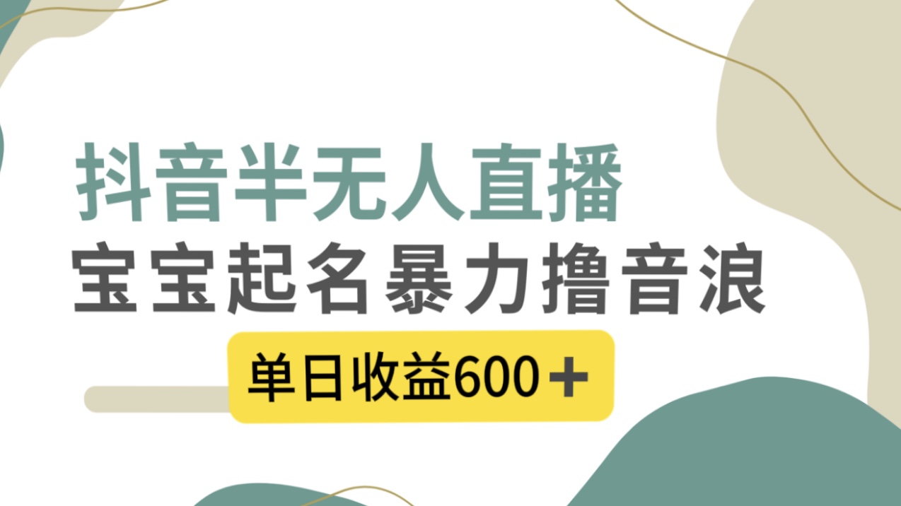 （8192期）抖音半无人直播，宝宝起名，暴力撸音浪，单日收益600+ - 副业心选-副业心选