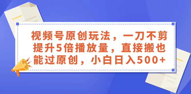 （8286期）视频号原创玩法，一刀不剪提升5倍播放量，直接搬也能过原创，小白日入500+ - 副业心选-副业心选