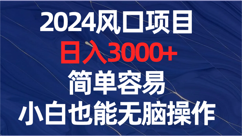 （8432期）2024风口项目，日入3000+，简单容易，小白也能无脑操作-副业心选
