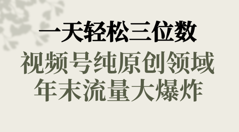 （8647期）一天轻松三位数，视频号纯原创领域，春节童子送祝福，年末流量大爆炸，-副业心选