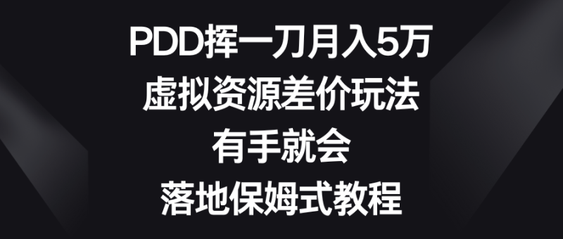 （8751期）PDD挥一刀月入5万，虚拟资源差价玩法，有手就会，落地保姆式教程-副业心选