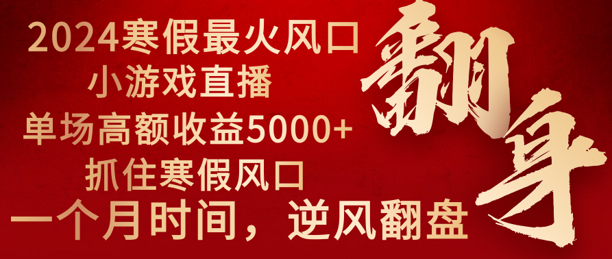 （8766期）2024年最火寒假风口项目 小游戏直播 单场收益5000+抓住风口 一个月直接提车 - 副业心选-副业心选