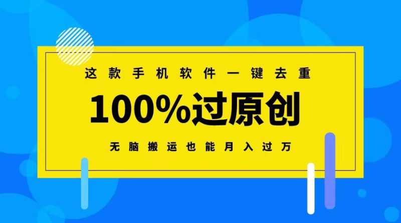 （8818期）这款手机软件一键去重，100%过原创 无脑搬运也能月入过万-副业心选