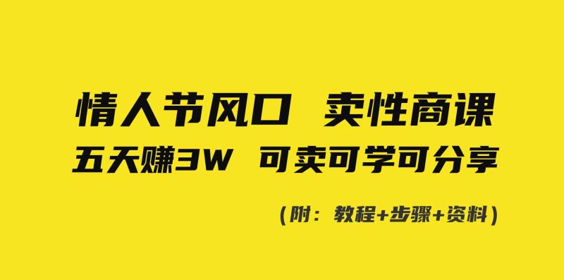 （8958期）情人节风口！卖性商课，小白五天赚3W，可卖可学可分享！-副业心选