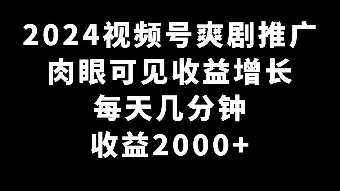 （9028期）2024视频号爽剧推广，肉眼可见的收益增长，每天几分钟收益2000+ - 副业心选-副业心选