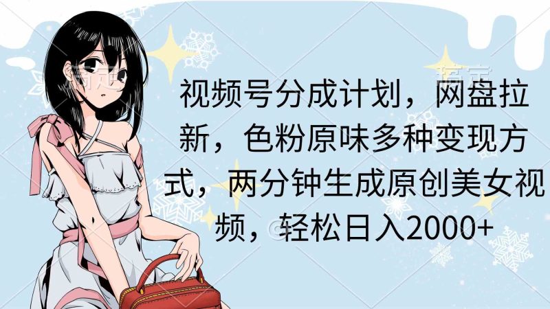 （9367期）视频号分成计划，网盘拉新，色粉原味多种变现方式，两分钟生成原创美女…-副业心选