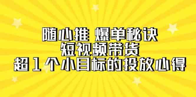 （9687期）随心推 爆单秘诀，短视频带货-超1个小目标的投放心得（7节视频课） - 副业心选-副业心选