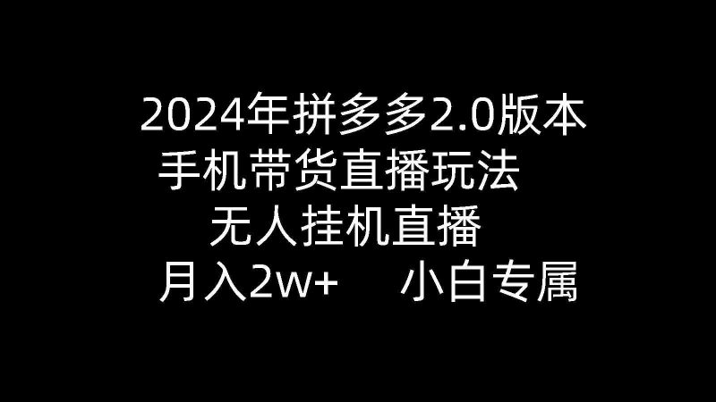 （9768期）2024年拼多多2.0版本，手机带货直播玩法，无人挂机直播， 月入2w+， 小…-副业心选