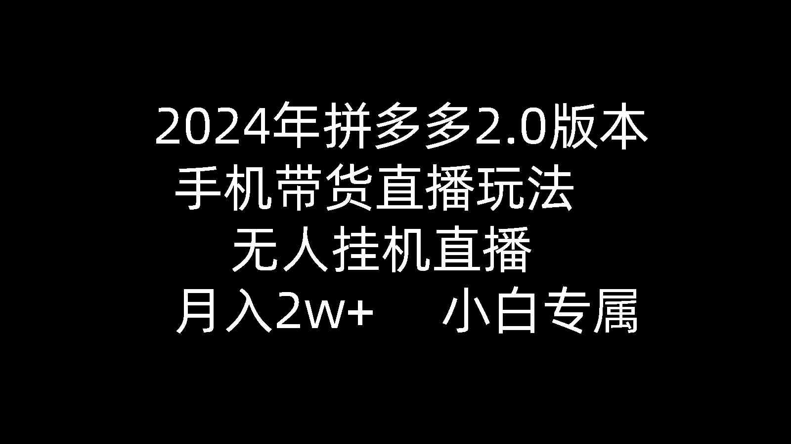（9768期）2024年拼多多2.0版本，手机带货直播玩法，无人挂机直播， 月入2w+， 小… - 副业心选-副业心选