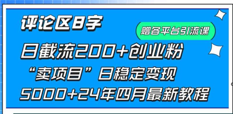 （9851期）评论区8字日载流200+创业粉  日稳定变现5000+24年四月最新教程！-副业心选