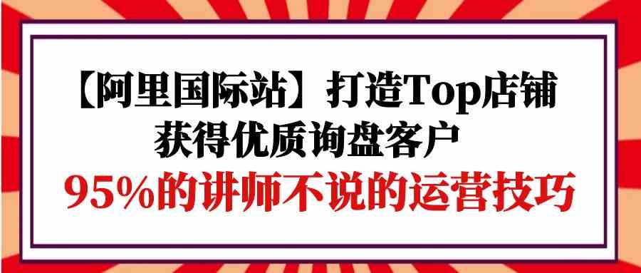 （9976期）【阿里国际站】打造Top店铺-获得优质询盘客户，95%的讲师不说的运营技巧 - 副业心选-副业心选