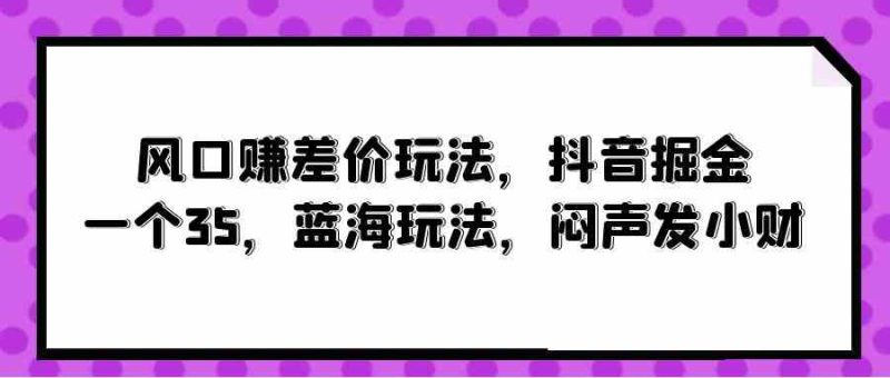 （10022期）风口赚差价玩法，抖音掘金，一个35，蓝海玩法，闷声发小财-副业心选