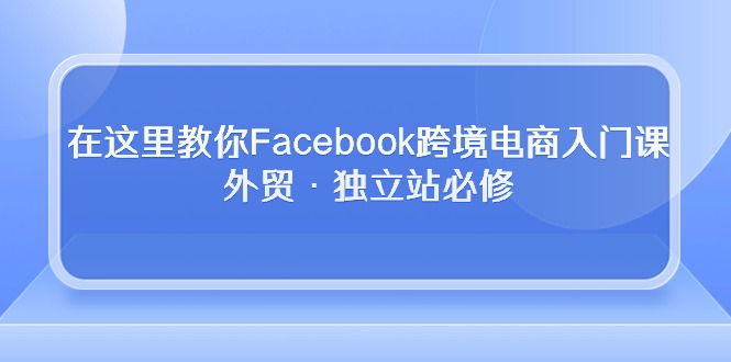 （10259期）在这里教你Facebook跨境电商入门课，外贸·独立站必修 - 副业心选-副业心选