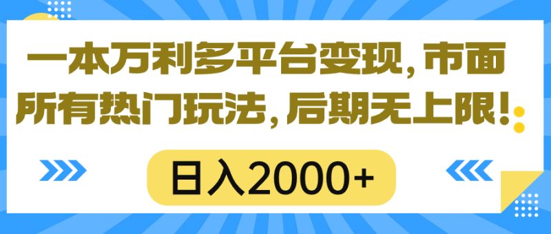 （10311期）一本万利多平台变现，市面所有热门玩法，日入2000+，后期无上限！-副业心选