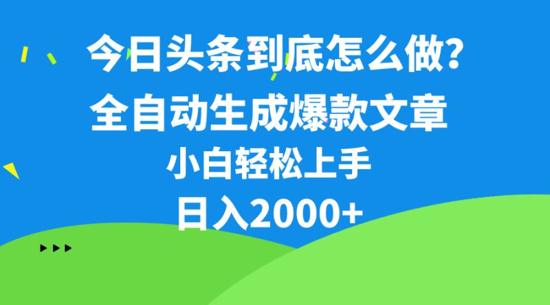 （10541期）今日头条最新最强连怼操作，10分钟50条，真正解放双手，月入1w+-副业心选