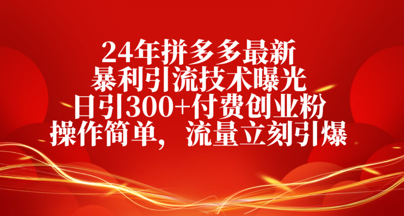 （10559期）24年拼多多最新暴利引流技术曝光，日引300+付费创业粉，操作简单，流量…-副业心选